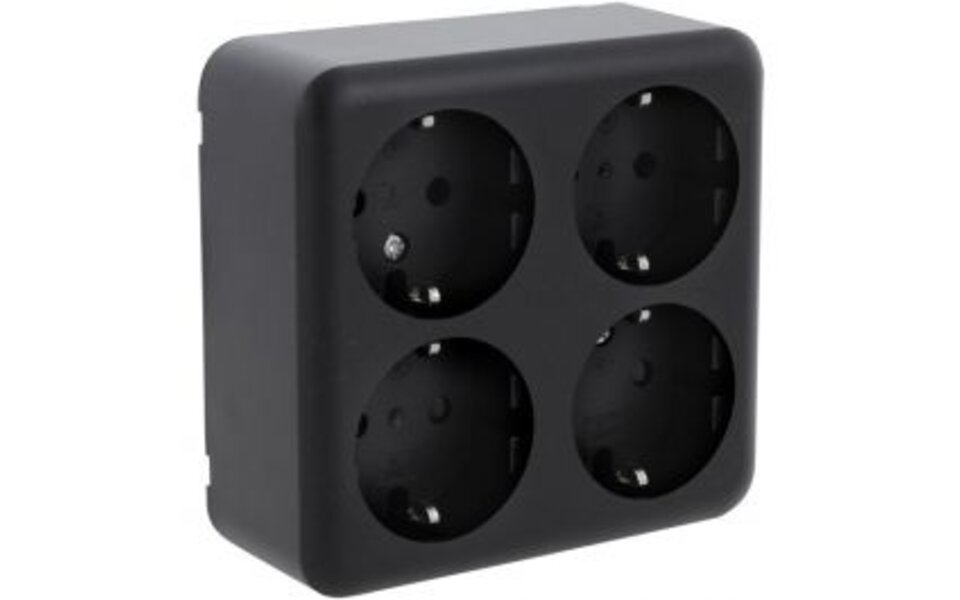 Q-LINK Q-LINK 4-way Surface-mounted Wall Socket Matte Black with Earth Connection and Child Safety Q-LINK Q-LINK 4-way Surface-mounted Wall Socket Matte Black with Earth Connection and Child Safety