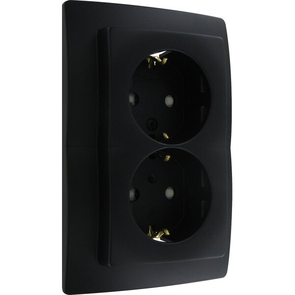 KOPP KOPP Wandcontactdoos Paris HK05 - Inbouw Dubbel Stopcontact Mat Zwart, Veilig LED toebehoren