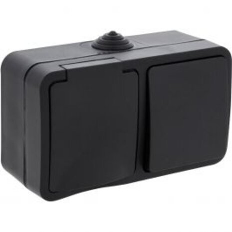 Q-LINK Wandcontactdoos 1-voudig met Wisselschakelaar, IP54, Randaarde, Mat Zwart