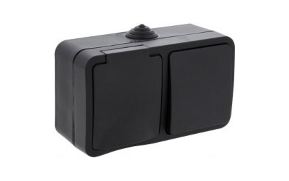 Q-LINK Q-LINK Single Wall Socket with Changeover Switch, IP54, Earth Connection, Matte Black