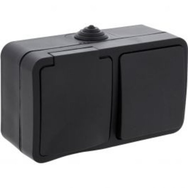 Q-LINK Q-LINK Single Wall Socket with Changeover Switch, IP54, Earth Connection, Matte Black