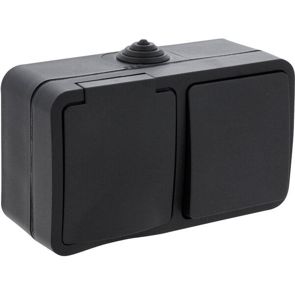 Q-LINK Q-LINK Wandcontactdoos 1-voudig met Wisselschakelaar, IP54, Randaarde, Mat Zwart