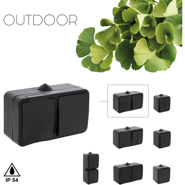 Q-LINK Q-LINK Single Wall Socket with Changeover Switch, IP54, Earth Connection, Matte Black