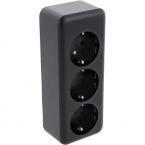 Q-LINK 3-way Wall Socket Matte Black with Child Safety