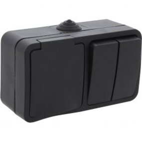 Q-LINK Wandcontactdoos Mat Zwart met Dubbele Serieschakelaar