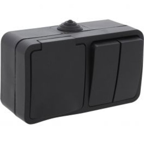 Q-LINK Wall Socket Matte Black - IP54 Splashproof with LED Accessories & Switch