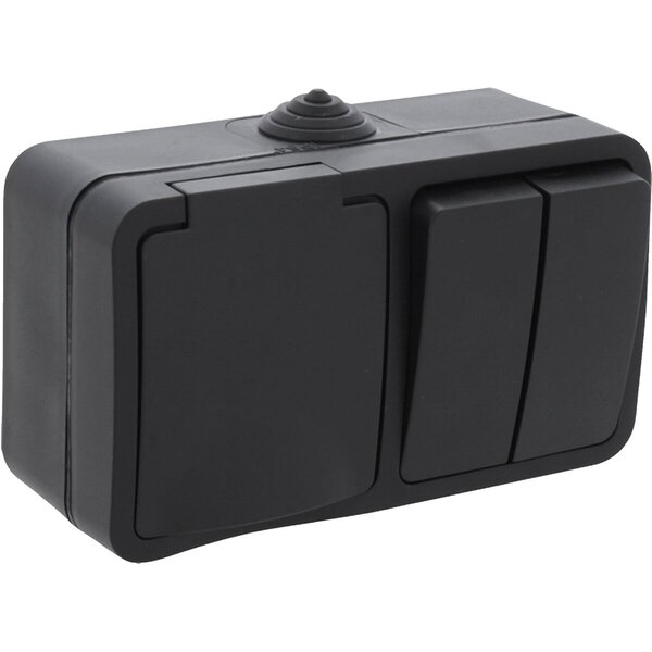 Q-LINK Q-LINK Wandcontactdoos Mat Zwart - IP54 Spatwaterdicht met LED Toebehoren & Schakelaar