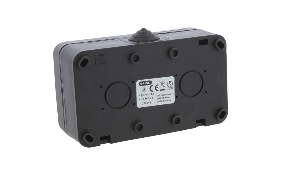 Q-LINK Q-LINK Wandcontactdoos Mat Zwart - IP54 Spatwaterdicht met LED Toebehoren & Schakelaar Q-LINK Q-LINK Wandcontactdoos Mat Zwart - IP54 Spatwaterdicht met LED Toebehoren & Schakelaar