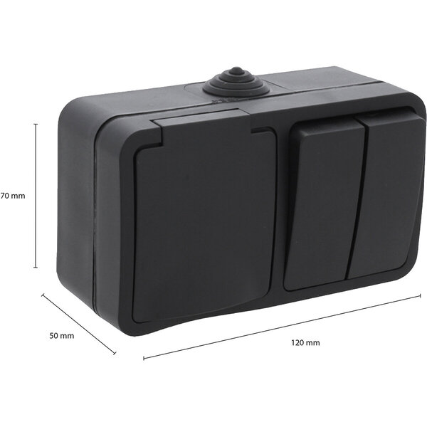 Q-LINK Q-LINK Wall Socket Matte Black - IP54 Splashproof with LED Accessories & Switch