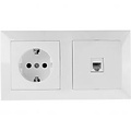 Aigi Cika Single Telephone Socket & Wall Socket - Flush Mounted, Earth, Including Cover Frame, White