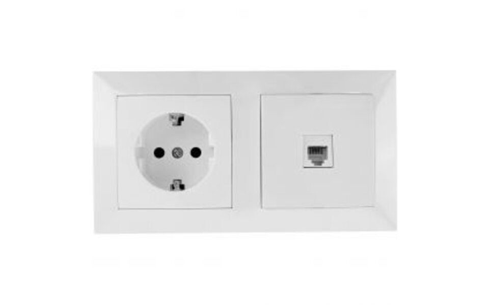 HLW LED Aigi Cika 1-voudig Telefoon Contactdoos & Wandcontactdoos - Inbouw, Randaarde, Inclusief Afdekraam, Wit HLW LED Aigi Cika 1-voudig Telefoon Contactdoos & Wandcontactdoos - Inbouw, Randaarde, Inclusief Afdekraam, Wit