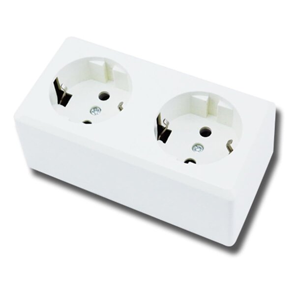 HLW LED Wandcontactdoos Aigi Kuta 2-voudig wit met randaarde – Ideaal LED toebehoren