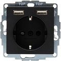 KOPP Wall Socket Athenis HK07 Matte Black | 1-way Socket & 2 USB - LED Accessories