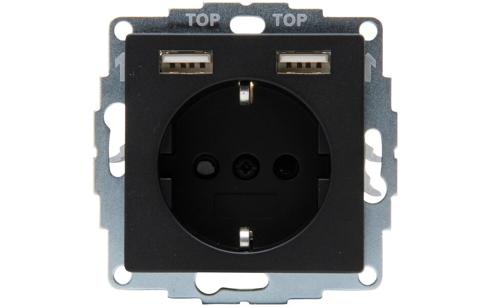 KOPP KOPP Wandcontactdoos Athenis HK07 Mat Zwart | 1-voudig Stopcontact & 2 USB - LED Toebehoren
