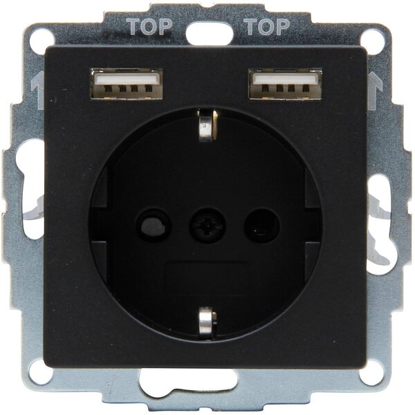 KOPP KOPP Wall Socket Athenis HK07 Matte Black | 1-way Socket & 2 USB - LED Accessories
