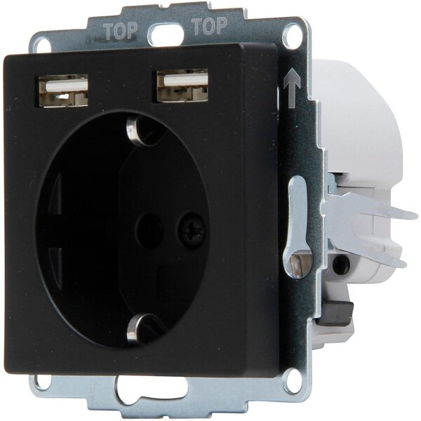 KOPP KOPP Wall Socket Athenis HK07 Matte Black | 1-way Socket & 2 USB - LED Accessories