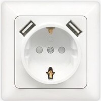 Aigi Cika wall socket - single with 2 USB ports & earth connection
