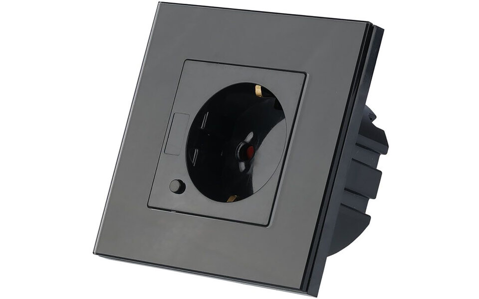 HLW LED Viron Wimo Smart WiFi Wandcontactdoos 1-voudig met Randaarde en Zwart Glazen Afdekraam
