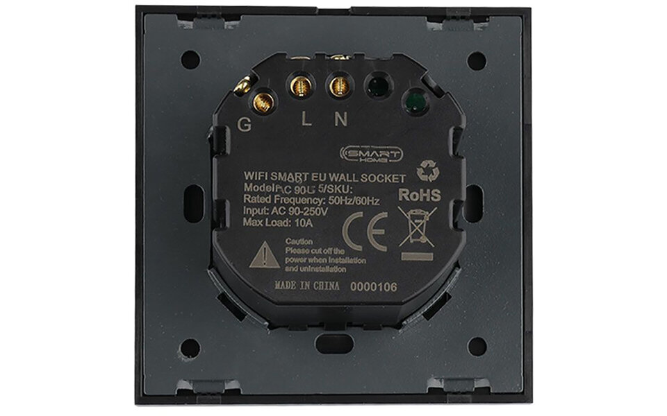 HLW LED Viron Wimo Smart WiFi Wandcontactdoos 1-voudig met Randaarde en Zwart Glazen Afdekraam