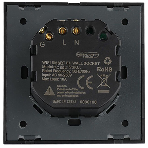 HLW LED Viron Wimo Smart WiFi Wandcontactdoos 1-voudig met Randaarde en Zwart Glazen Afdekraam