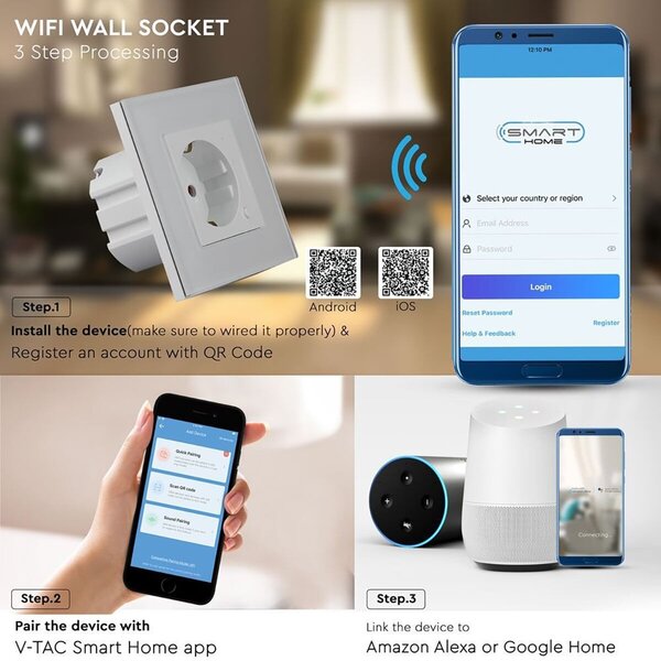 HLW LED Viron Wimo Smart WiFi Wall Socket 1-way Grounded with LED Accessories