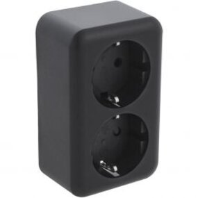 Q-LINK Double Wall Socket Matte Black with Child Safety