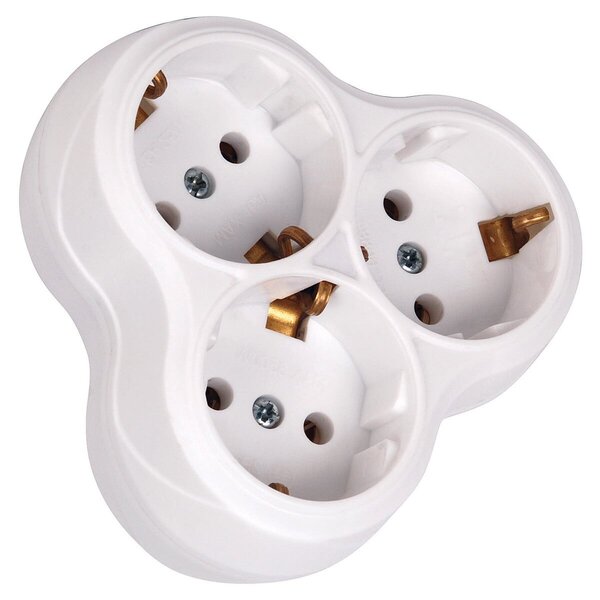 HLW LED Velis Socket Splitter - 3 Sockets, Earth Connection & White - Ideal for LED accessories and plugs