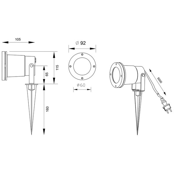 HLW LED Prikspot met Stekker - Trion Ubani GU10 Fitting - LED Toebehoren Antraciet