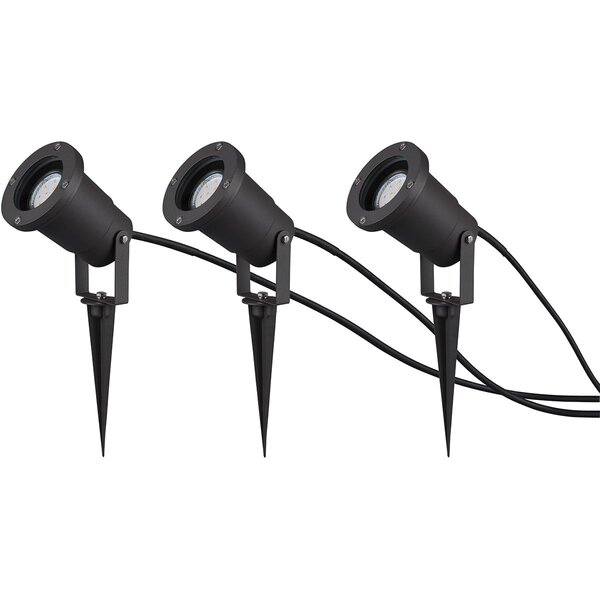 HLW LED Prikspot 3 Pack met GU10 Fitting en Stekker - Aluminium Antraciet, IP65 Waterdicht