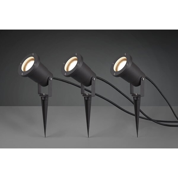 HLW LED Spotlight 3 Pack with GU10 Fitting and Plug - Aluminum Anthracite, IP65 Waterproof