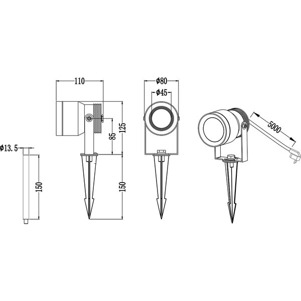 HLW LED Trion Bera 11W LED Prikspot - Warm Wit 3000K, Waterdicht IP65, Antraciet Aluminium