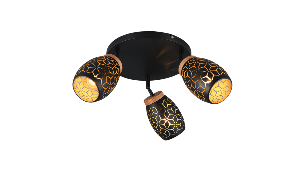Trio Lighting Trio BIDAR ceiling light | 3x E14 max 40W | black with gold | Ø 58 cm | IP20 | 27 cm Trio Lighting Trio BIDAR ceiling light | 3x E14 max 40W | black with gold | Ø 58 cm | IP20 | 27 cm