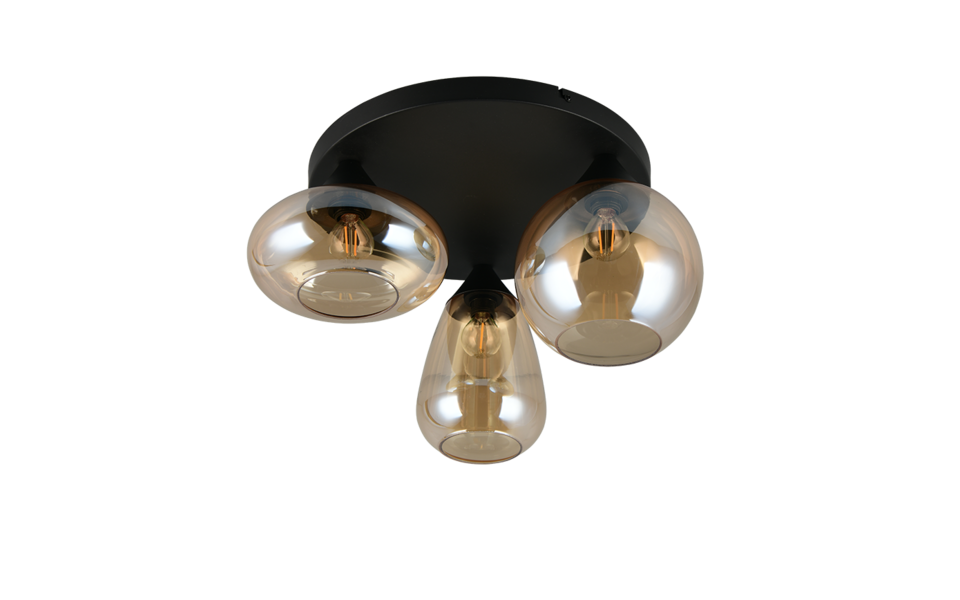Trio Lighting Trio LUMINA plafondlamp | E14 Fitting | mat zwart met amber | Ø 48,5 cm | IP20 | excl. 3x E14 | max. 10W Trio Lighting Trio LUMINA plafondlamp | E14 Fitting | mat zwart met amber | Ø 48,5 cm | IP20 | excl. 3x E14 | max. 10W