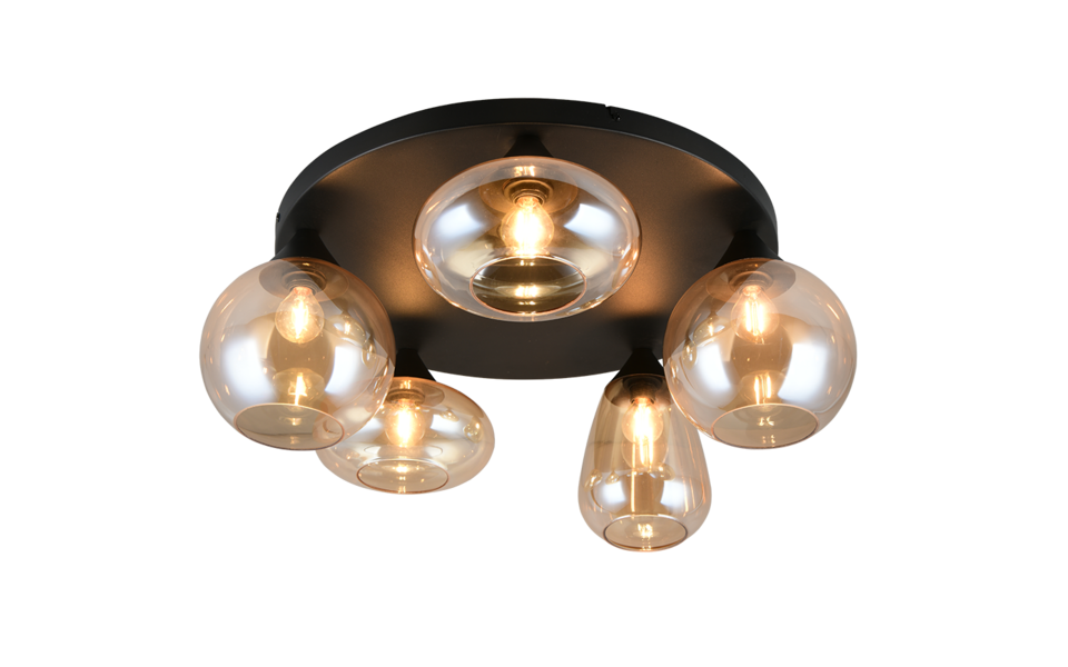 Trio Lighting Trio LUMINA plafondlamp | E14 Fitting | mat zwart met amber | Ø 63,5 cm | IP20 | excl. 5x E14 | max. 10W Trio Lighting Trio LUMINA plafondlamp | E14 Fitting | mat zwart met amber | Ø 63,5 cm | IP20 | excl. 5x E14 | max. 10W