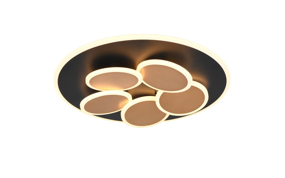Trio Lighting Trio MANDALA LED ceiling light | 1x 40W 4500 lm 3000-6500K | black with gold | Ø 48 cm | IP20 | 7.5 cm