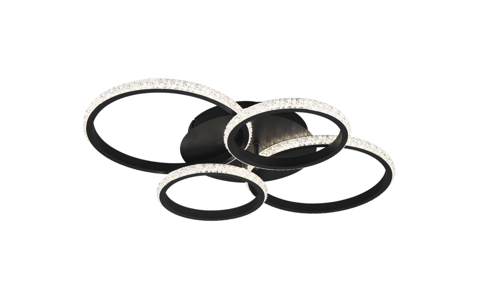 Trio Lighting Trio CIRES plafondlamp | LED | mat zwart met transparant | 65,5 x 49,5 cm | IP20 | 1x 27W | 3400 lm | 4000K | dimbaar