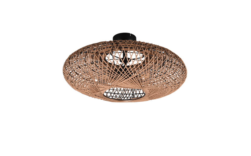 Trio Lighting Trio HEDDA plafondlamp | E27 Fitting | mat zwart met natuurlijke afwerking | Ø 52 cm | IP20 | excl. 2x E27 | max. 40W
