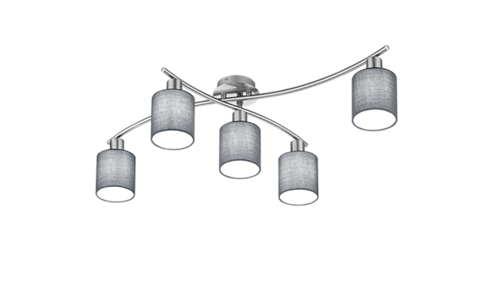 Trio Lighting Trio GARDA plafondlamp | E14 Fitting | nikkel mat met grijs | 75 x 44,2 cm | IP20 | excl. 5x E14 | max. 25W