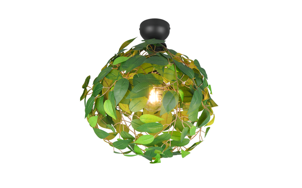 Trio Lighting Trio LEAVY plafondlamp | E27 Fitting | mat zwart met groen | Ø 38 cm | IP20 | excl. 1x E27 | max. 28W