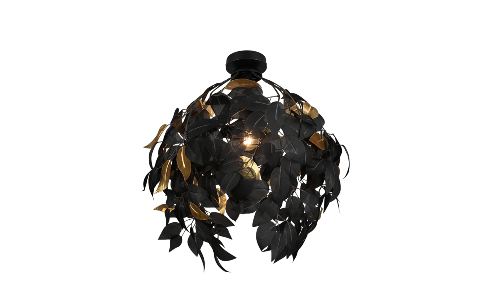 Trio Lighting Trio LEAVY plafondlamp | E27 Fitting | mat zwart met zwart met zwart met goud | Ø 38 cm | IP20 | excl. 1x E27 | max. 28W Trio Lighting Trio LEAVY plafondlamp | E27 Fitting | mat zwart met zwart met zwart met goud | Ø 38 cm | IP20 | excl. 1x E27 | max. 28W