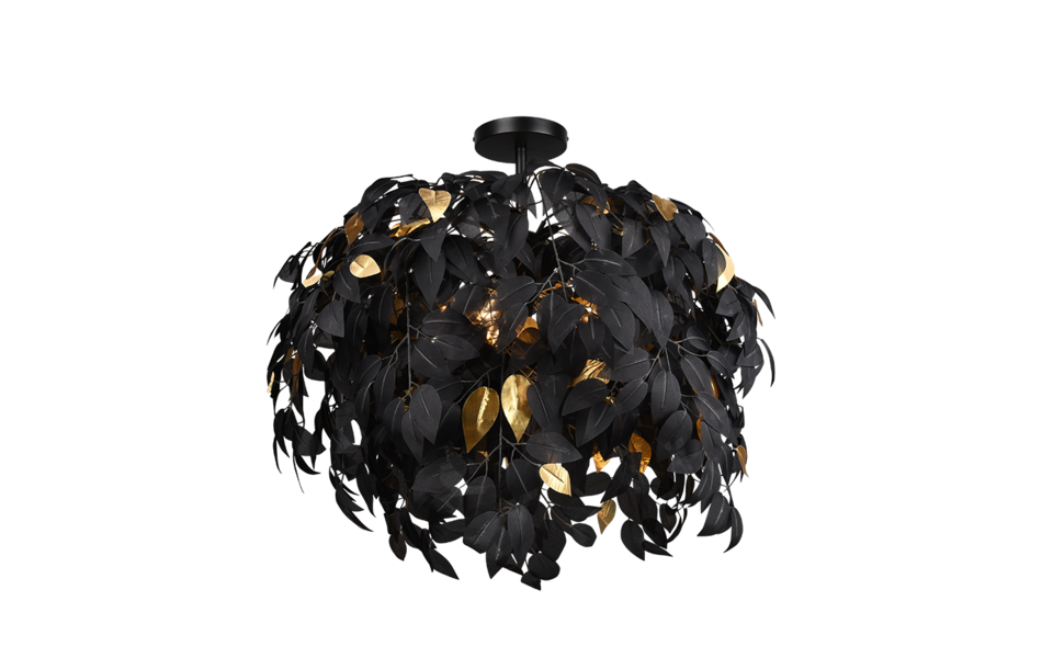 Trio Lighting Trio LEAVY plafondlamp | E14 Fitting | mat zwart met zwart met zwart met goud | Ø 70 cm | IP20 | excl. 3x E14 | max. 28W