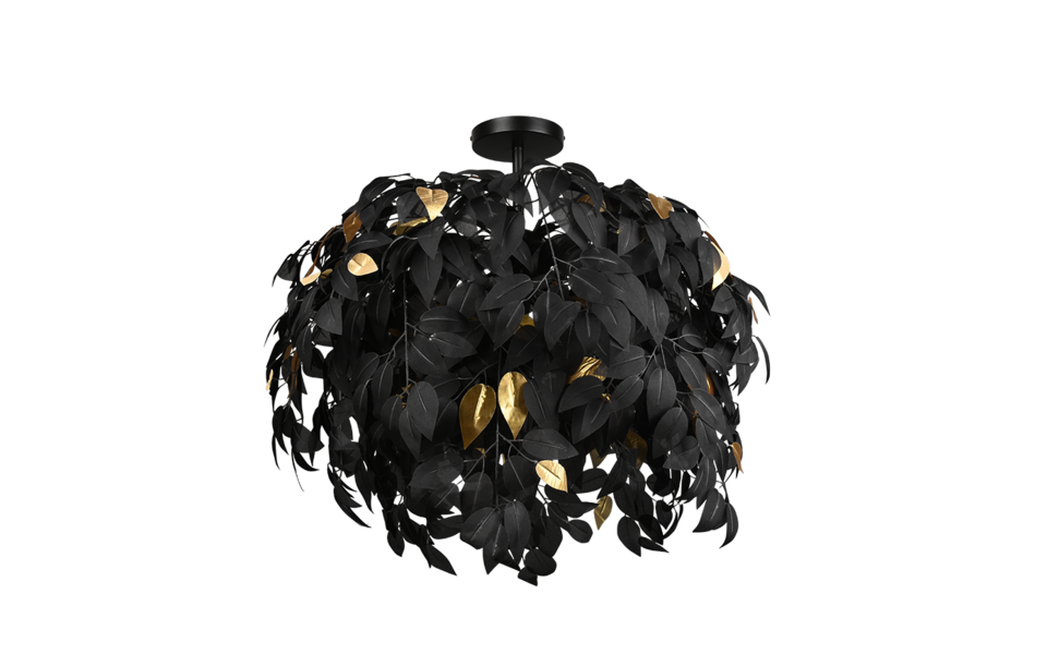Trio Lighting Trio LEAVY plafondlamp | E14 Fitting | mat zwart met zwart met zwart met goud | Ø 70 cm | IP20 | excl. 3x E14 | max. 28W