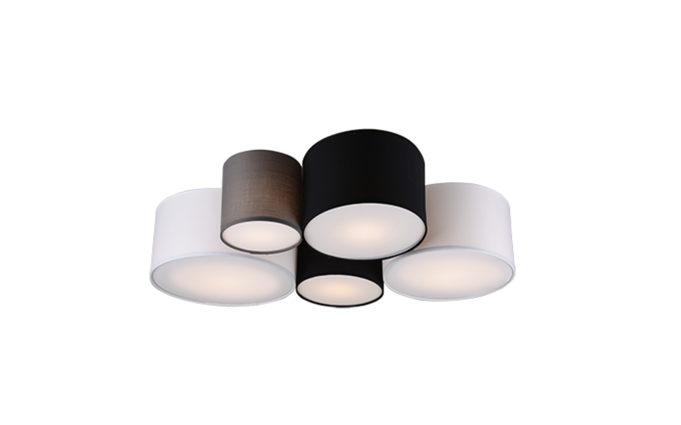 Trio Lighting Trio HOTEL plafondlamp | E27 Fitting | multicolor met wit met zwart met grijs | 90 x 70 cm | IP20 | excl. 5x E27 | max. 42W