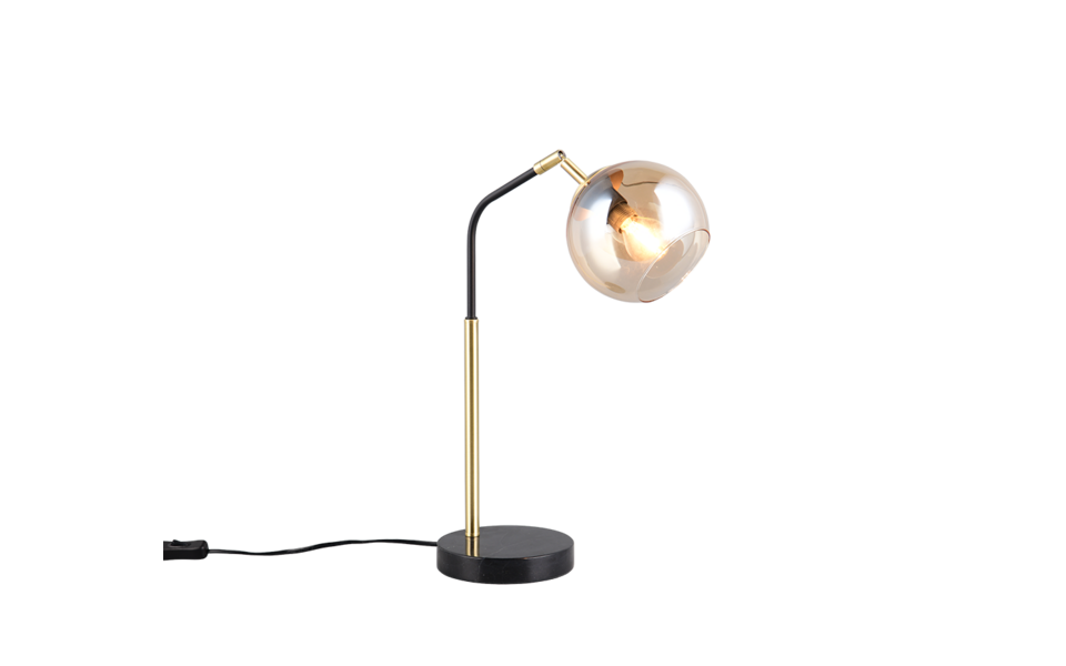 Trio Lighting Trio PAXTON tafellamp | E14 Fitting | zwart met goud met amber | 28 x 15 cm | IP20 | excl. 1x E14 | max. 10W