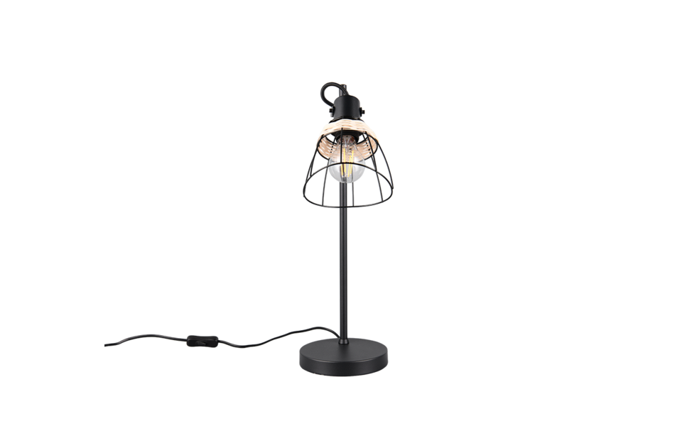 Trio Lighting Trio JEROME tafellamp | E27 Fitting | mat zwart met natuurlijke afwerking | Ø 16 cm | IP20 | excl. 1x E27 | max. 10W