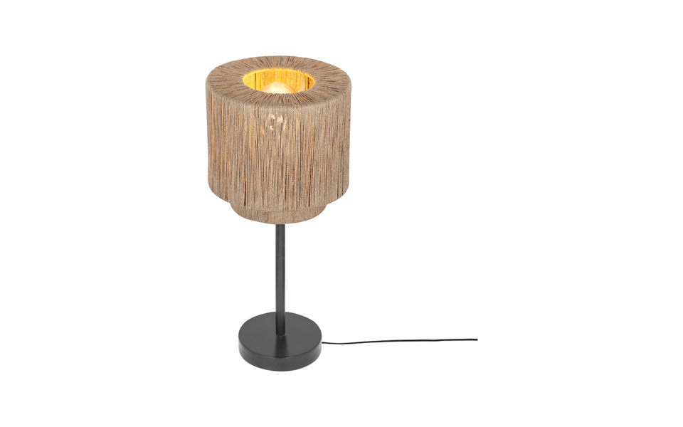 Trio Lighting Trio SMILLA tafellamp | E27 Fitting | mat zwart met natuurlijke afwerking | Ø 21 cm | IP20 | excl. 1x E27 | max. 10W