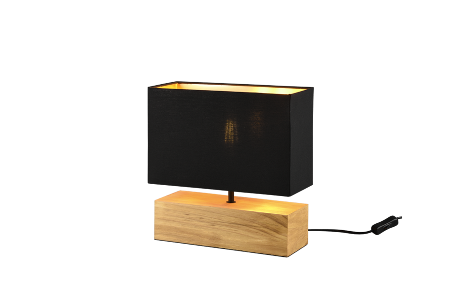 Trio Lighting Trio WOODY tafellamp | E27 Fitting | natuurlijke afwerking met zwart met goud | 30 x 12 cm | IP20 | excl. 1x E27 | max. 60W