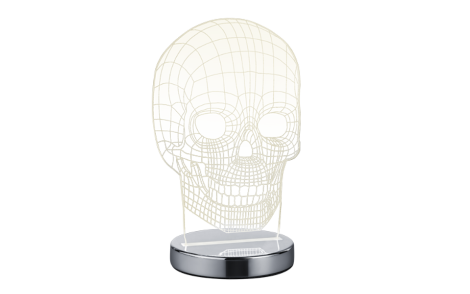 Trio Lighting Trio SKULL tafellamp | LED | chroom met transparant | 14,5 x 12 cm | IP20 | 1x 7W | 600 lm | 3000+4000+6500K | niet dimbaar