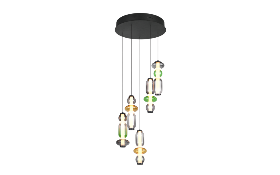 Trio Lighting Trio MINERVA hanglamp | LED | multicolor | Ø 42 cm | IP20 | 5x 6W | 800 lm | 2300+3000+4000K | dimbaar