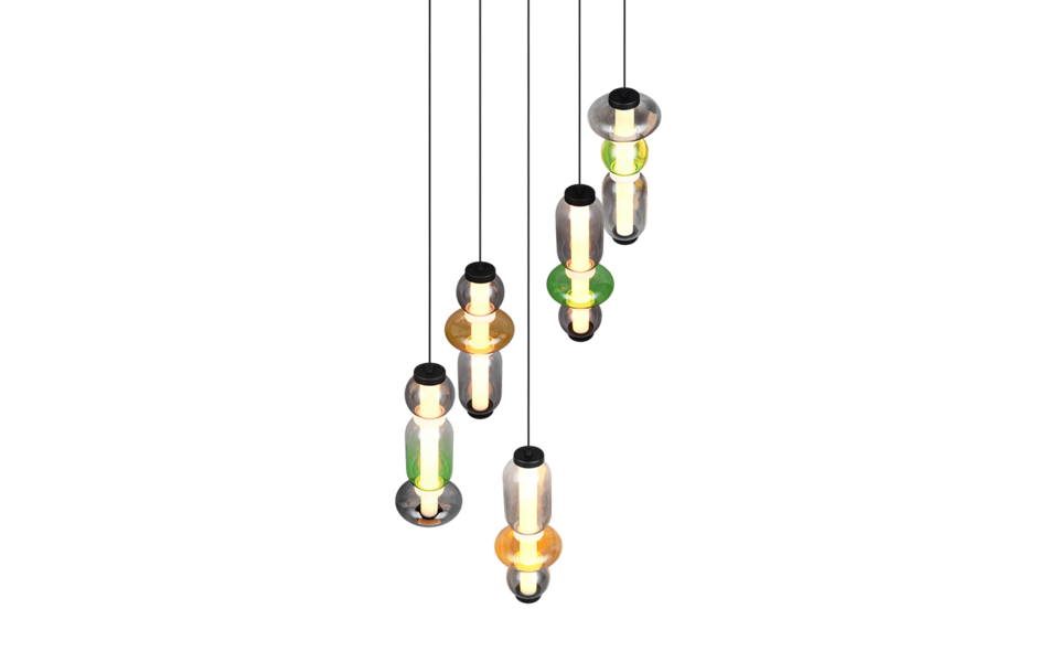 Trio Lighting Trio MINERVA hanglamp | LED | multicolor | Ø 42 cm | IP20 | 5x 6W | 800 lm | 2300+3000+4000K | dimbaar